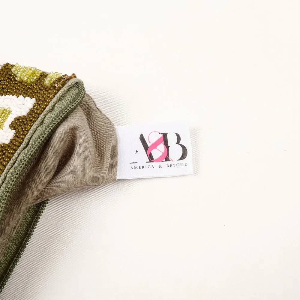 America And Beyond Green Makeup Pouch Embellished Beaded Red Heart Tassel - Picture 5 of 6